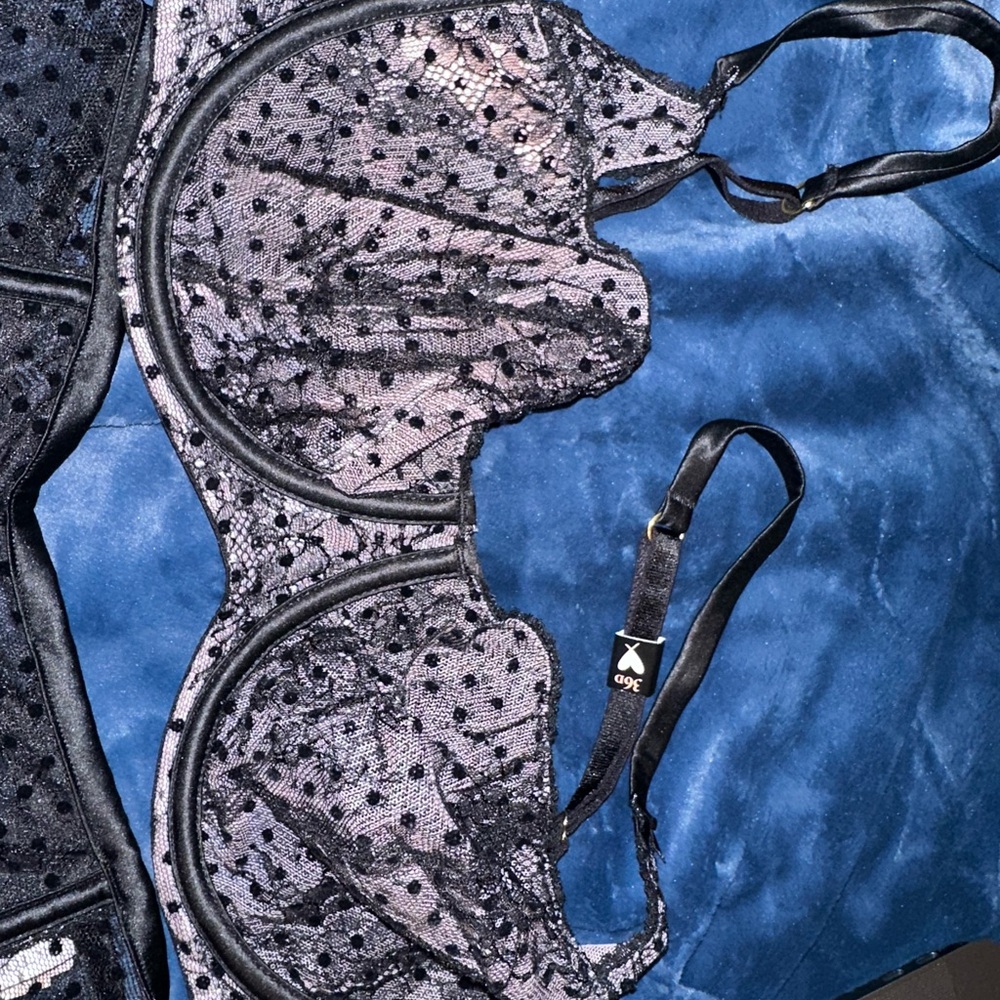 Victoria's Secret Black and Purple Lace Bra and two garter belts m/l
